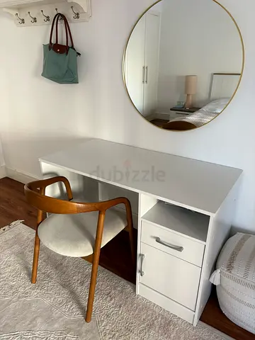 White Compact Desk with Drawer