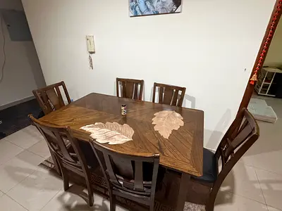 Solid Wood 6-Seater Dining Table with Chairs - Dark Finish move out sale