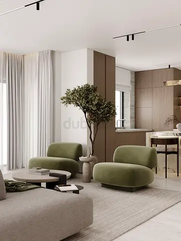 Modern green upholstered lounge chairs - set of 2