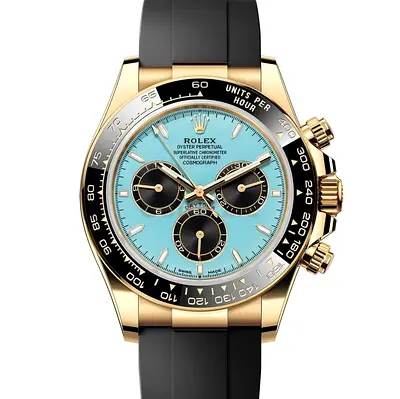 Rolex Oyster Perpetual Cosmograph Daytona Yellow Gold with Ice Blue Dial (Rubber Strap)