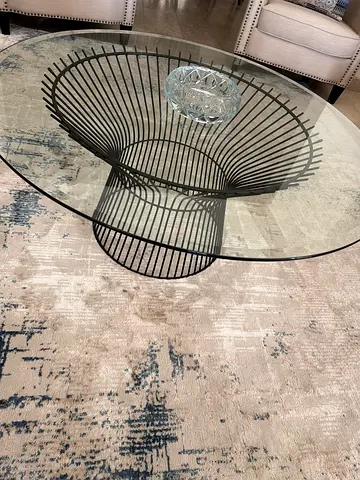 Round Glass Top Coffee Table with Black Wire Base - Good Condition