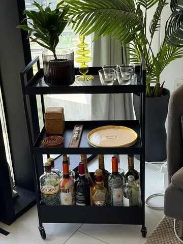 Compact Black Bar Trolley with Storage