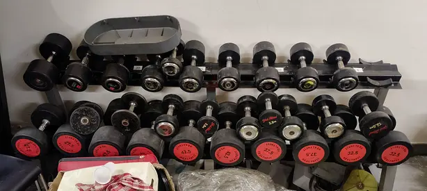 Set of Dumbbells with two tier Rack - Various Weights (Used)