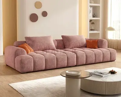 Modern Tufted Sofa in Dusty Rose Fabric
