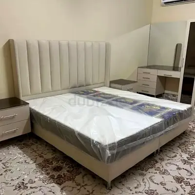 Modern Grey Upholstered Bed Frame with Headboard - Queen