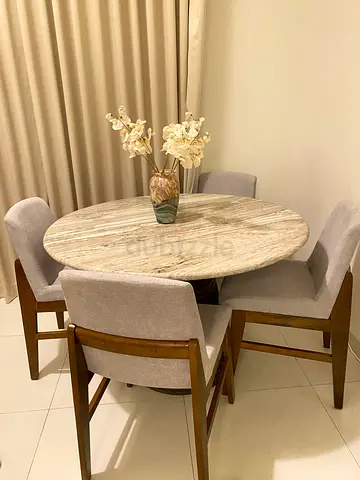 Modern Marble Dining Table Set with 4 Chairs – Excellent Condition