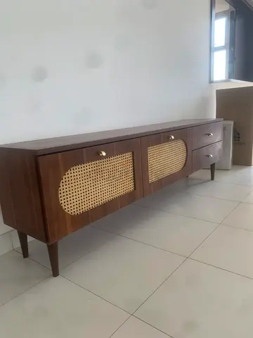 Wooden Sideboard / TV Console with Cane Panels - Good Condition