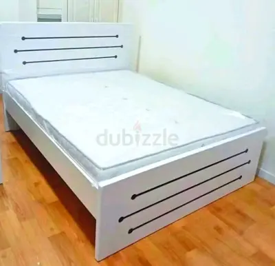 White Double Bed Frame with Mattress - Simple Modern Design