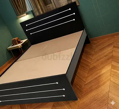 Modern Black Queen Size Bed Frame with Linear Design