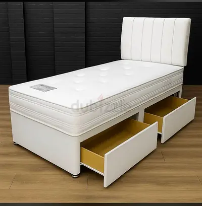 White Single Divan Bed with Storage Drawers and Mattress