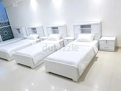 Set of 3 White Single Beds with Headboards and Nightstands - Like New