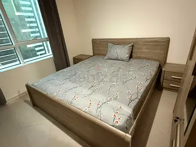 IKEA Super King size wooden bed frame with two matching bedside tables - light oak