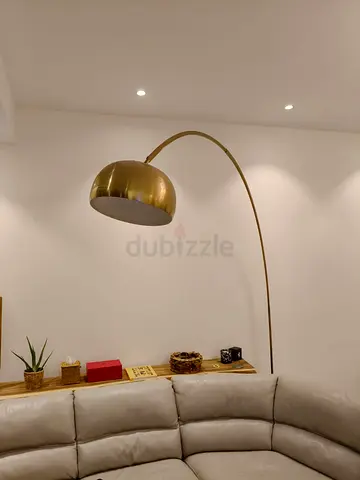 Large Gold Arc Floor Lamp with Dome Shade - Stylish Living Room Light