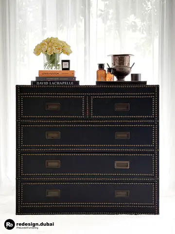 THE ONE CAMPAIGN LEATHER STUDDED DRESSER or chest or console table or storage drawer or vanity