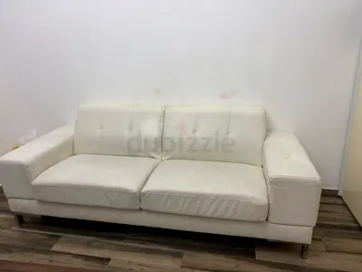 White 3-Seater Fabric Sofa - Used