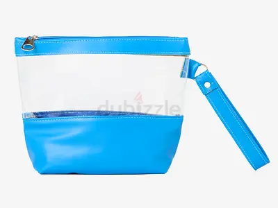 Blue Clear PVC Clutch Bag with Wrist Strap – Waterproof Small Pouch for Makeup, Travel, Toiletries