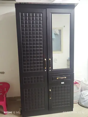 Dark Wooden Wardrobe with Mirror and Drawers - Good Condition