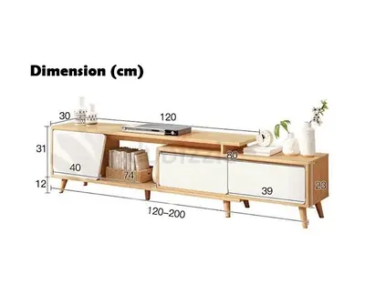 Wooden TV Console Cabinet with Storage Shelves (Adjustable Length)
