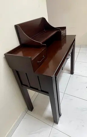 Solid Wood Writing Desk with Raised Shelf and Drawers
