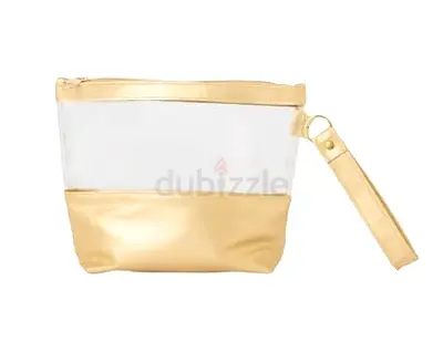 GOLD Clear PVC Clutch Bag with Wrist Strap – Waterproof Small Pouch for Makeup, Travel, Toiletries