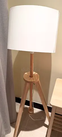 Modern Wooden Tripod Floor Lamp with White Shade