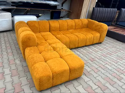 Mustard Yellow Tufted L-Shaped Modular Sofa - Left Chaise