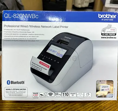 Brother QL-820NWB Professional Label Printer, Wireless and Wired LAN, 62mm Width, Time-stamp Functio