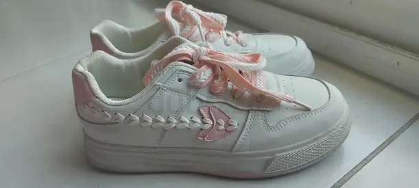 White and Pink Womens Casual Sneakers - Size 39, Good Condition