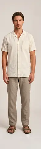 Mens Premium Cotton-Linen Casual Trousers – Light olive green
