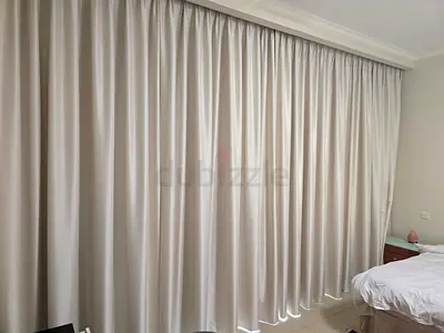 Curtains  available from 20 July with blockout and sheers  Width 476cm  Length 300cm Dhs 750  Please