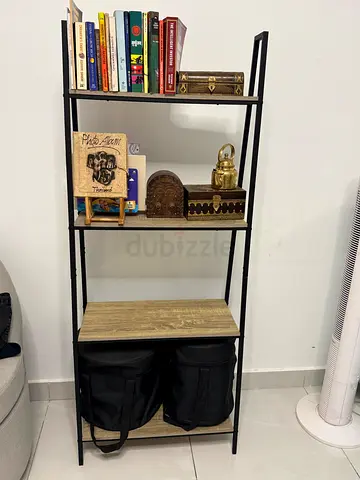 Black Metal Frame Shelf Unit with Wooden Shelves - 4 Tier Storage (Book shelves)