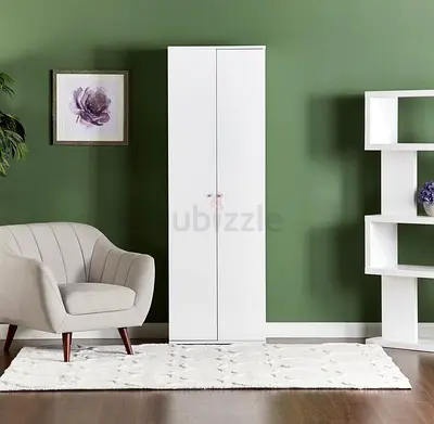 Slim White Wardrobe / Armoire - 2-Door Tall shoes Cabinet