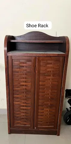 Wooden Woven-Front Shoe Rack / Small Cabinet