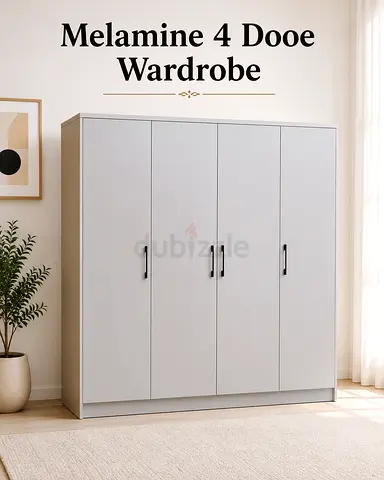 Modern Melamine 4 Door Wardrobe – White Bedroom Storage Cabinet For UAE Homes