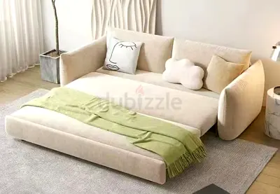 Modern Beige Convertible Sofa Bed - Compact Pull-Out Sofa