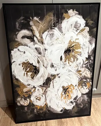 Large Abstract Floral Painting in Black Frame