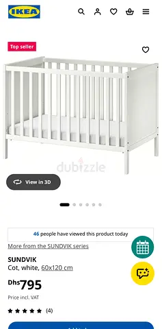 IKEA SUNDVIK Cot - White 60x120 cm