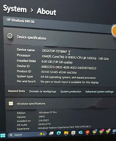 HP EliteBook 840 G6 - i5-8365U, 8GB RAM, Windows 11 Pro