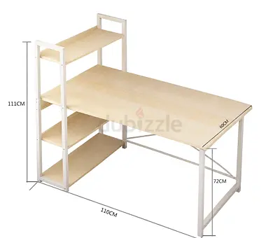L-shaped Study/Computer Desk with Built-in Shelves - Light Wood
