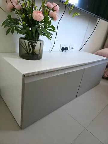 Low modern TV cabinet / media console in white and grey