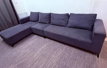 Grey L-shaped Fabric Sofa — Good Condition, Comfortable