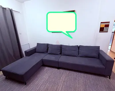 Grey L-shaped Fabric Sofa — Good Condition, Comfortable