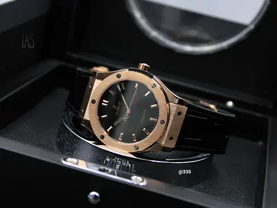 Mens Rose Gold Tone Automatic Watch with Black Leather Strap