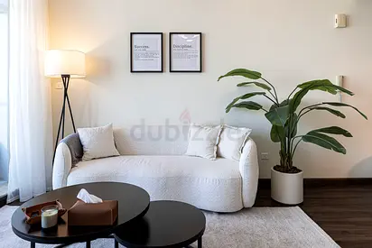 Curved White Bouclé Sofa — 2-Seater, Good Condition