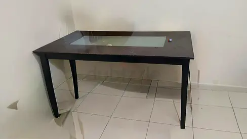 Dark Wood Dining/Study Table with Glass Inset - Good Condition