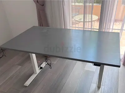 Electric height-adjustable standing desk - dark grey top, white legs