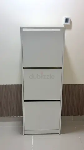 Slim 3-Tier White Shoe Cabinet - Good Condition