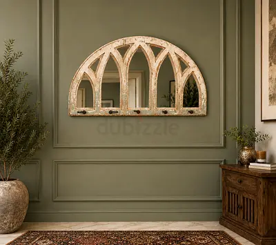Rustic Arch Wall Mirror with Hooks