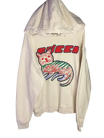 Gucci white hoodie with cat graphic - mens/unisex size (used)