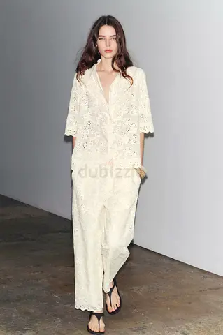 Zara Cutwork Embroidery Co-Ord Set in Cream Colour with Cutwork Embroidery